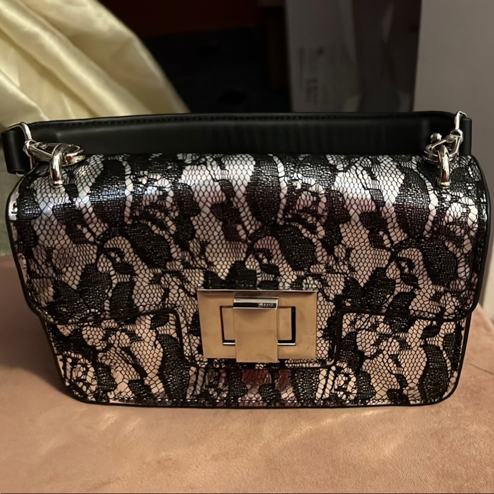 Steve Madden Black and Cream Lace Shoulder Bag